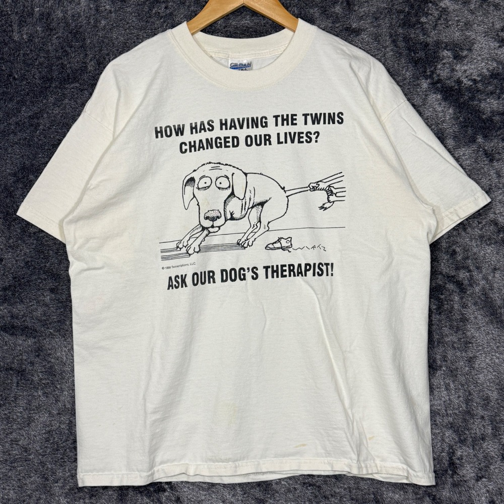Vintage 90s Twins T-shirt Dog Therapist Funny Humor XL White